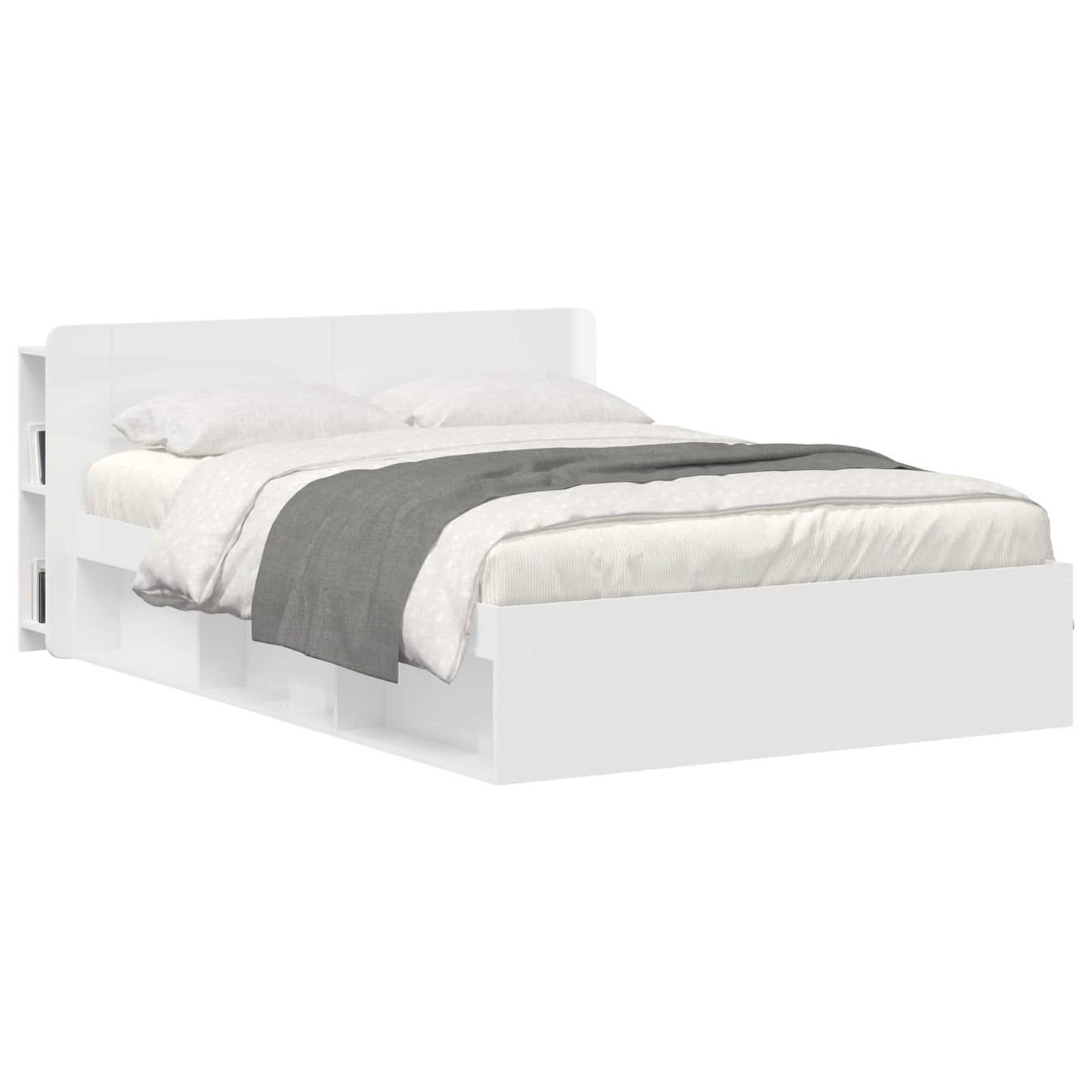 Headboard Cabinet with Storage High Gloss White Engineered Wood