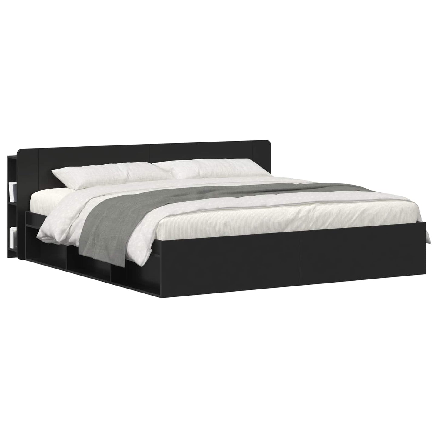 Headboard Cabinet with Storage Black Engineered Wood