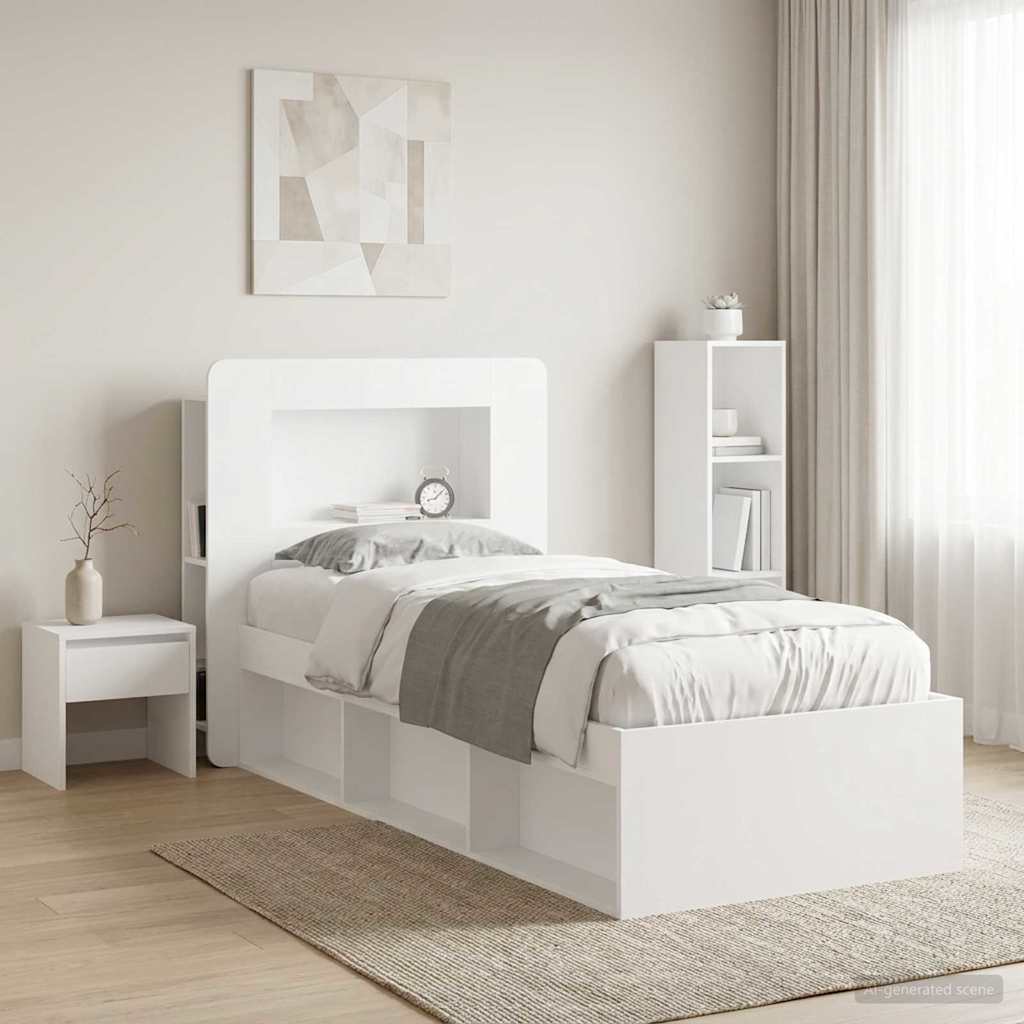 Headboard Cabinet with Storage White Engineered Wood