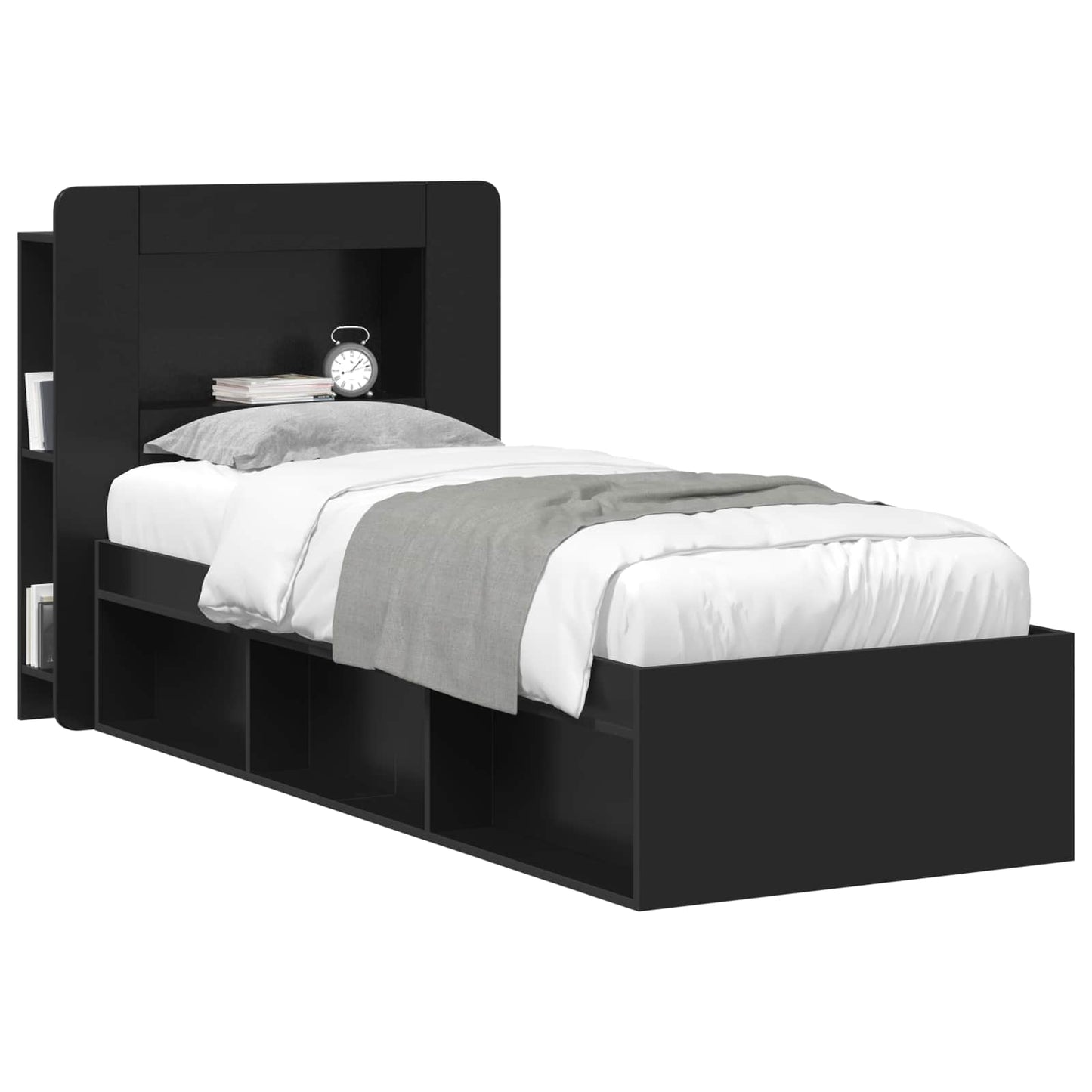 Headboard Cabinet with Storage Black Engineered Wood