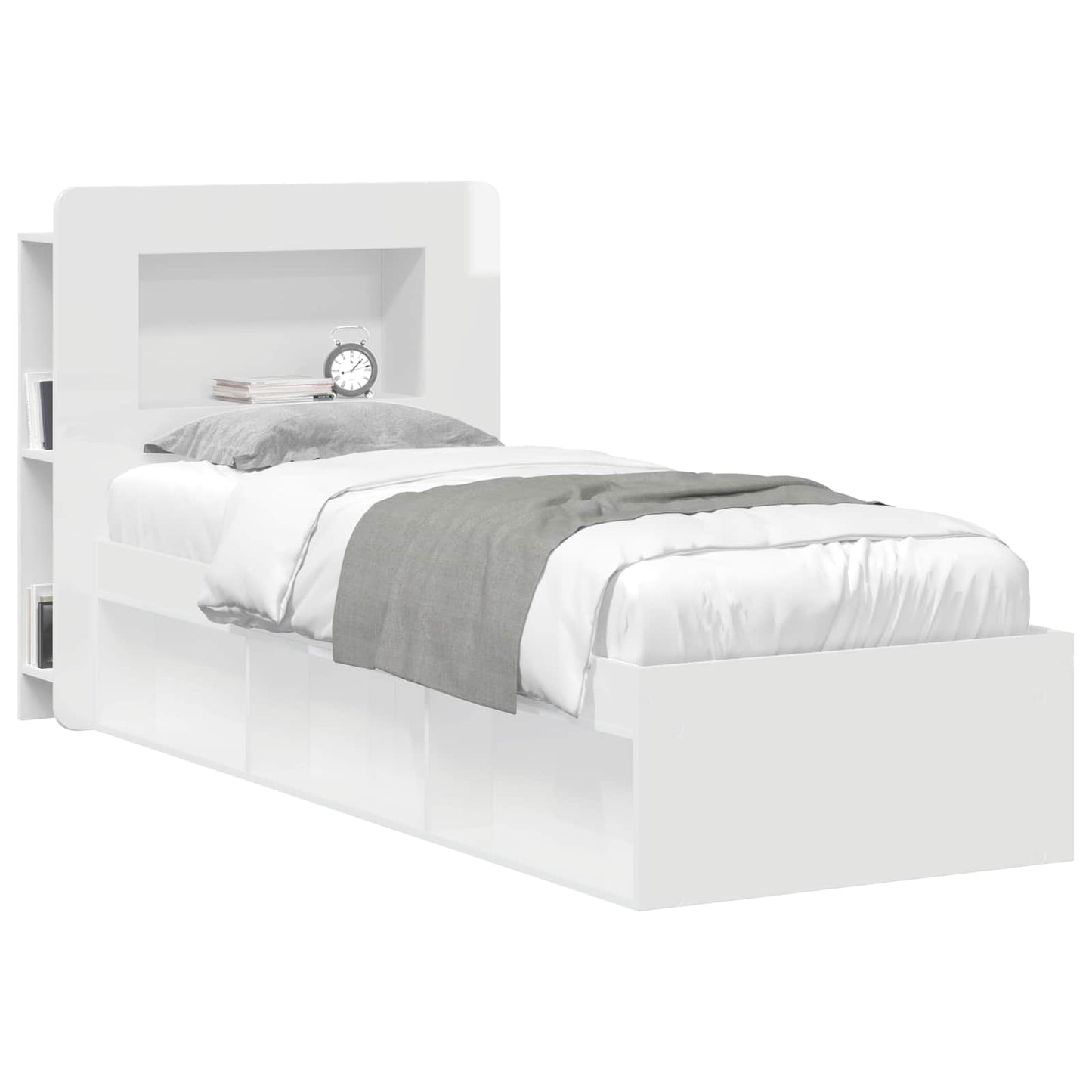 Headboard Cabinet with Storage High Gloss White Engineered Wood