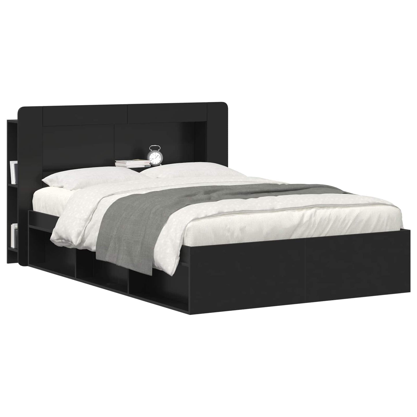 Headboard Cabinet with Storage Black Engineered Wood