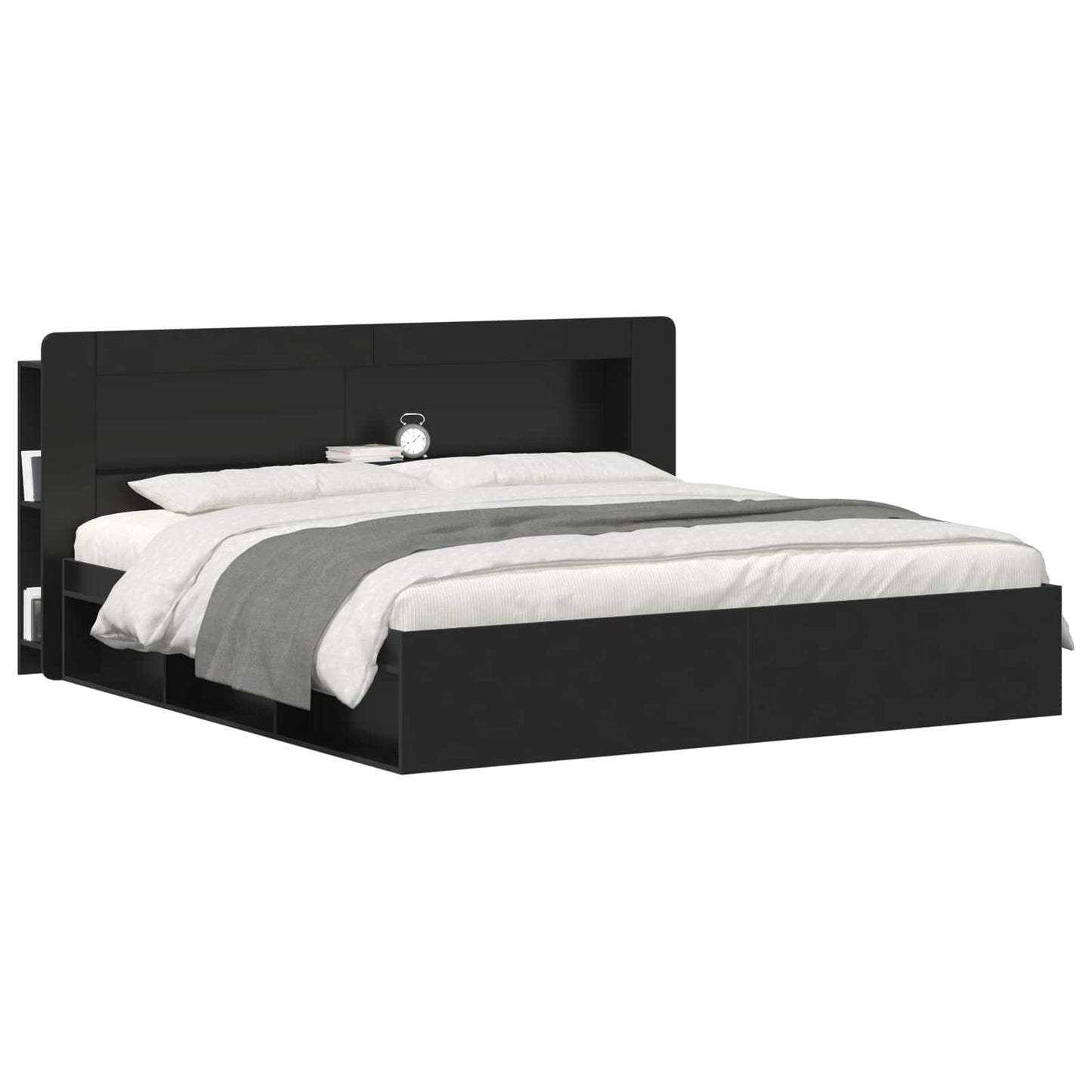 Headboard Cabinet with Storage Black Engineered Wood