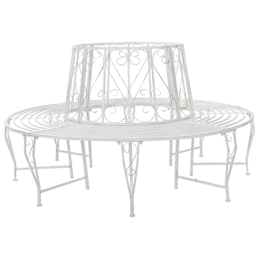 Tree Bench 8-Seater Ø 160 x 89 cm Steel Antique White Round