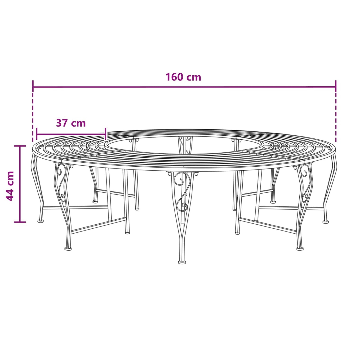 Tree Bench 8-Seater Ø 160 x 44 cm Steel Antique Brown Round