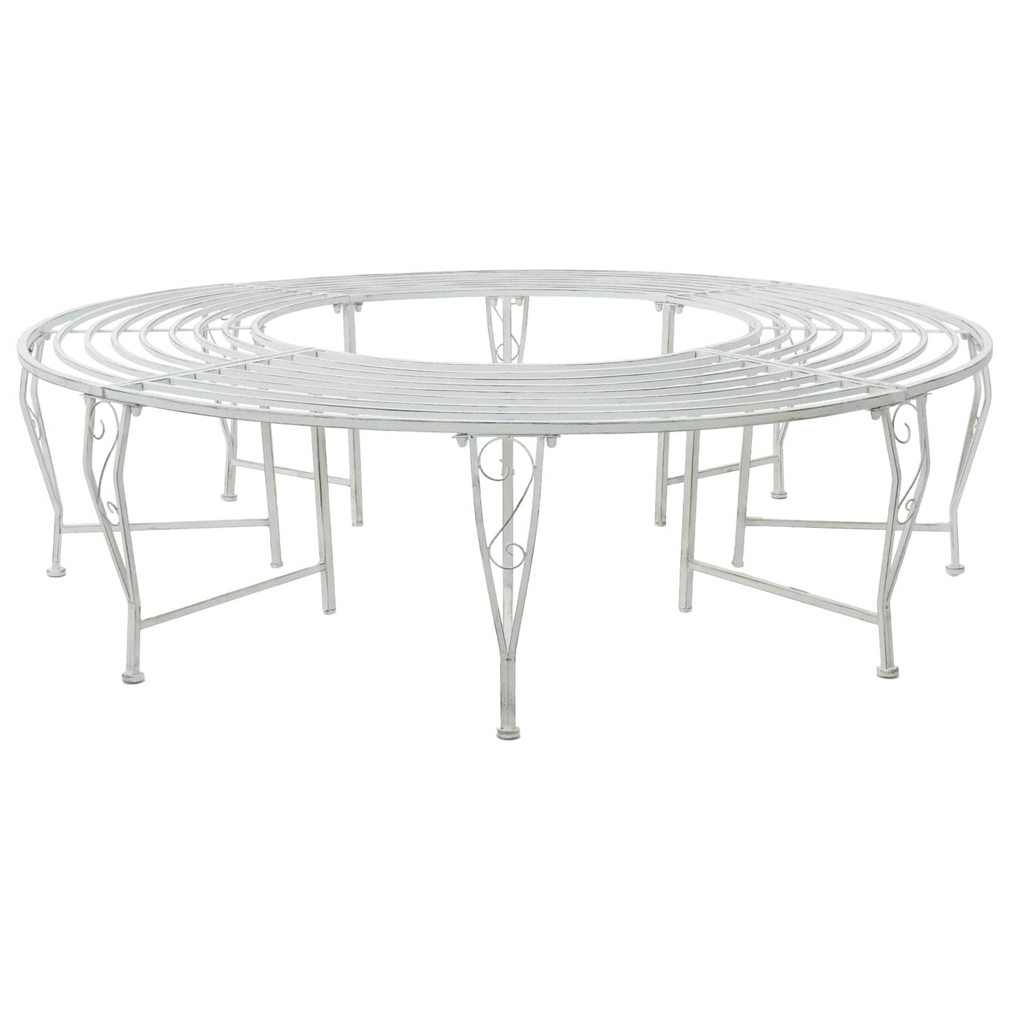 Tree Bench 8-Seater Ø 160 x 44 cm Steel Antique White Round