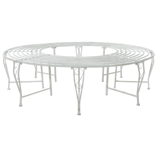 Tree Bench 8-Seater Ø 160 x 44 cm Steel Antique White Round