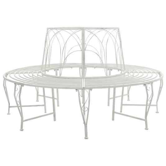 Tree Bench 8-Seater Ø 160 x 89 cm Steel Antique White Round