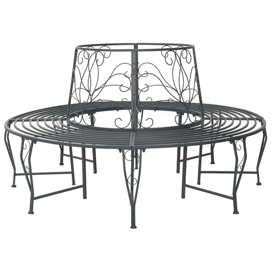 Tree Bench 8-Seater Ø 160 x 89 cm Steel Silver Grey Round