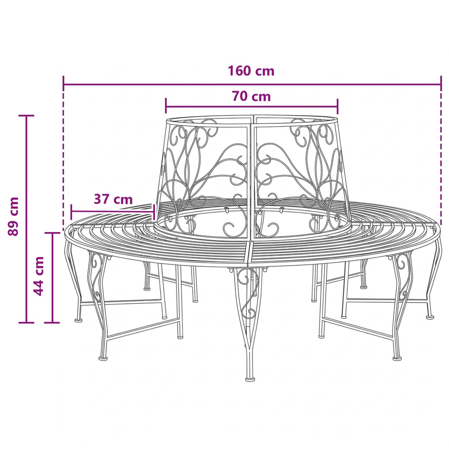 Tree Bench 8-Seater Ø 160 x 89 cm Steel Antique Brown Round