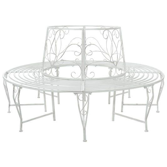 Tree Bench 8-Seater Ø 160 x 89 cm Steel Antique White Round