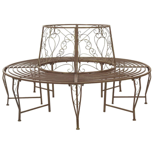 Tree Bench 8-Seater Ø 160 x 89 cm Steel Antique Brown Round