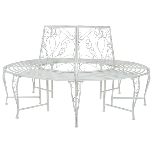 Tree Bench 8-Seater Ø 160 x 89 cm Steel Antique White Round
