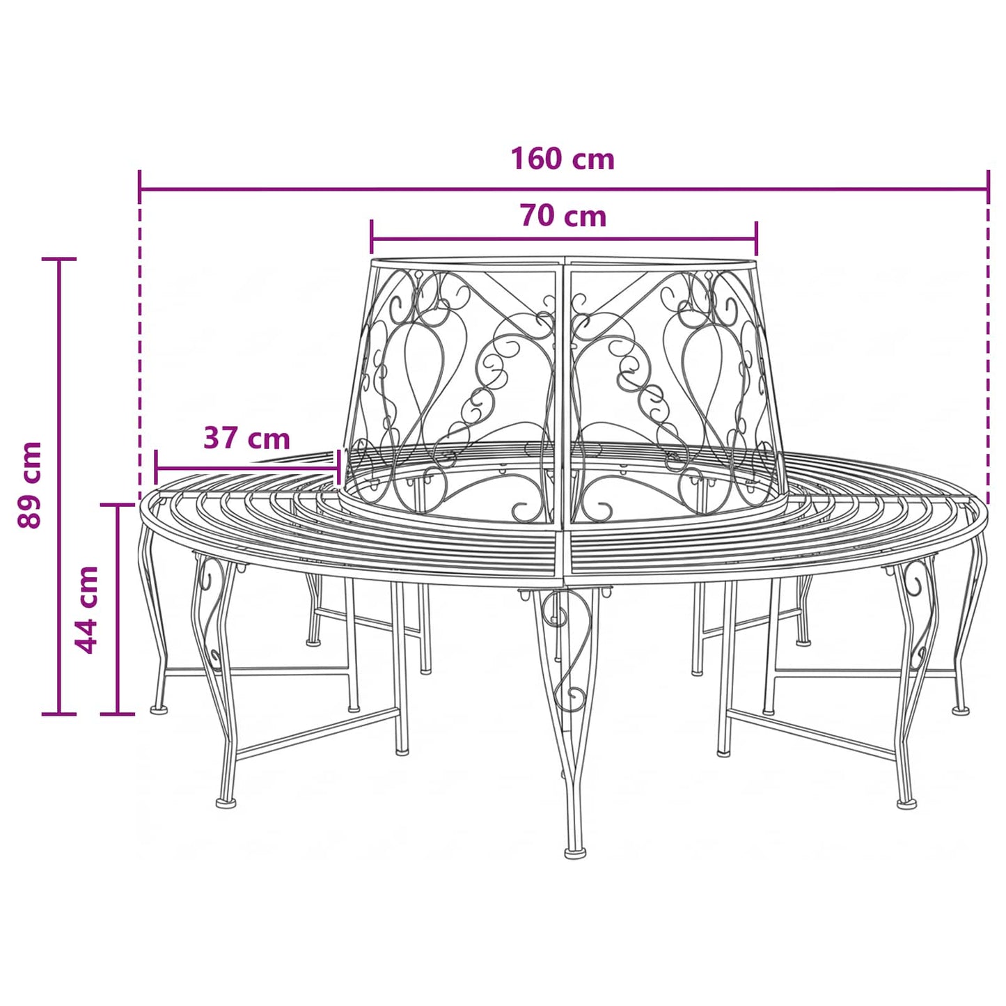 Tree Bench 8-Seater Ø 160 x 89 cm Steel Antique White Round