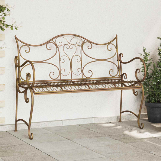Garden Bench 2-Seater 114 x 56.5 x 90 cm Steel Antique Brown