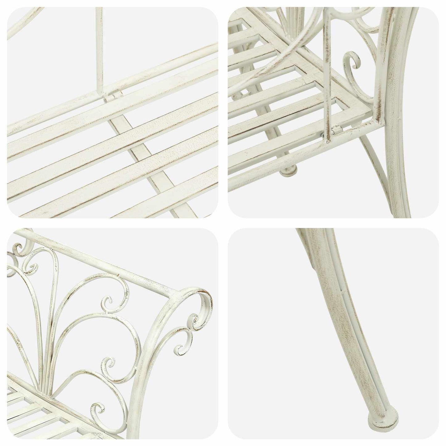 Garden Bench 2-Seater 130 x 47 x 90 cm Steel Antique White