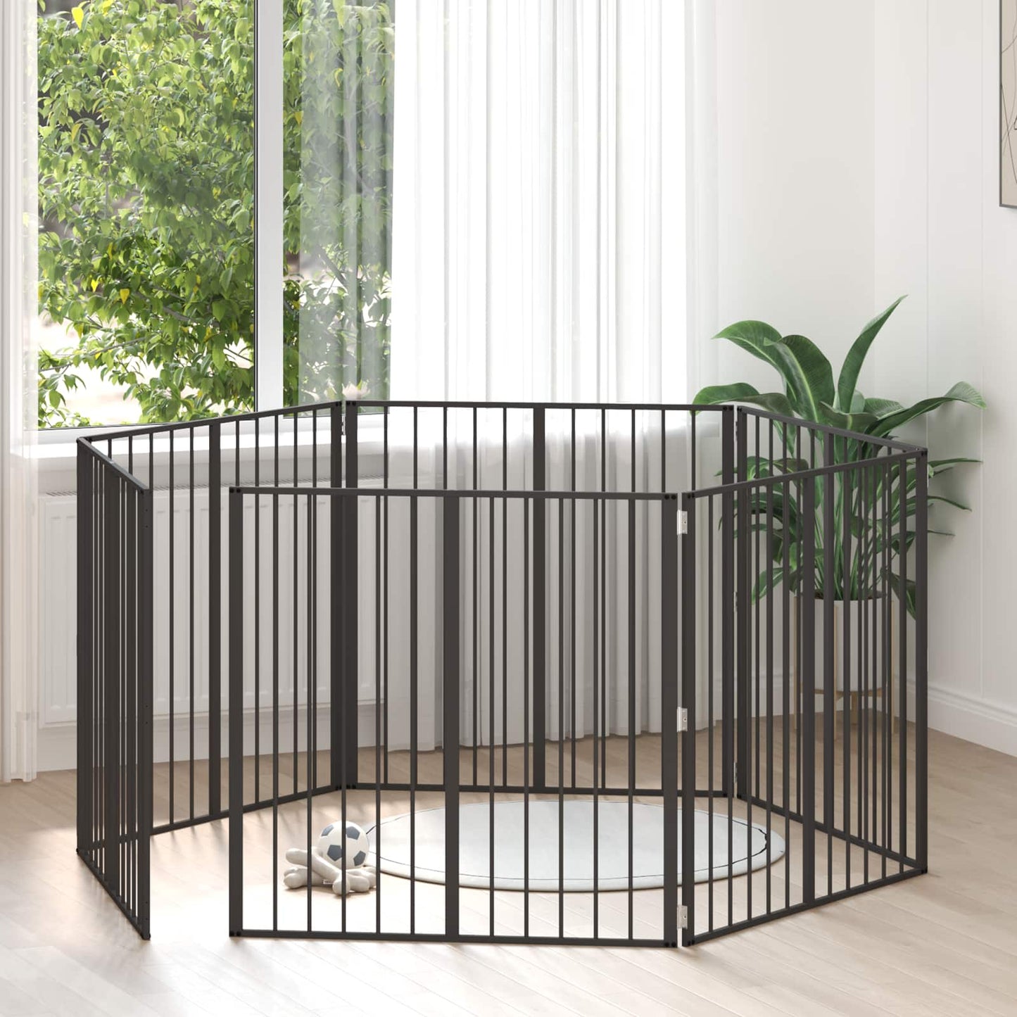 Dog Gate 6 pcs Black 100 x 100 cm Galvanised Steel