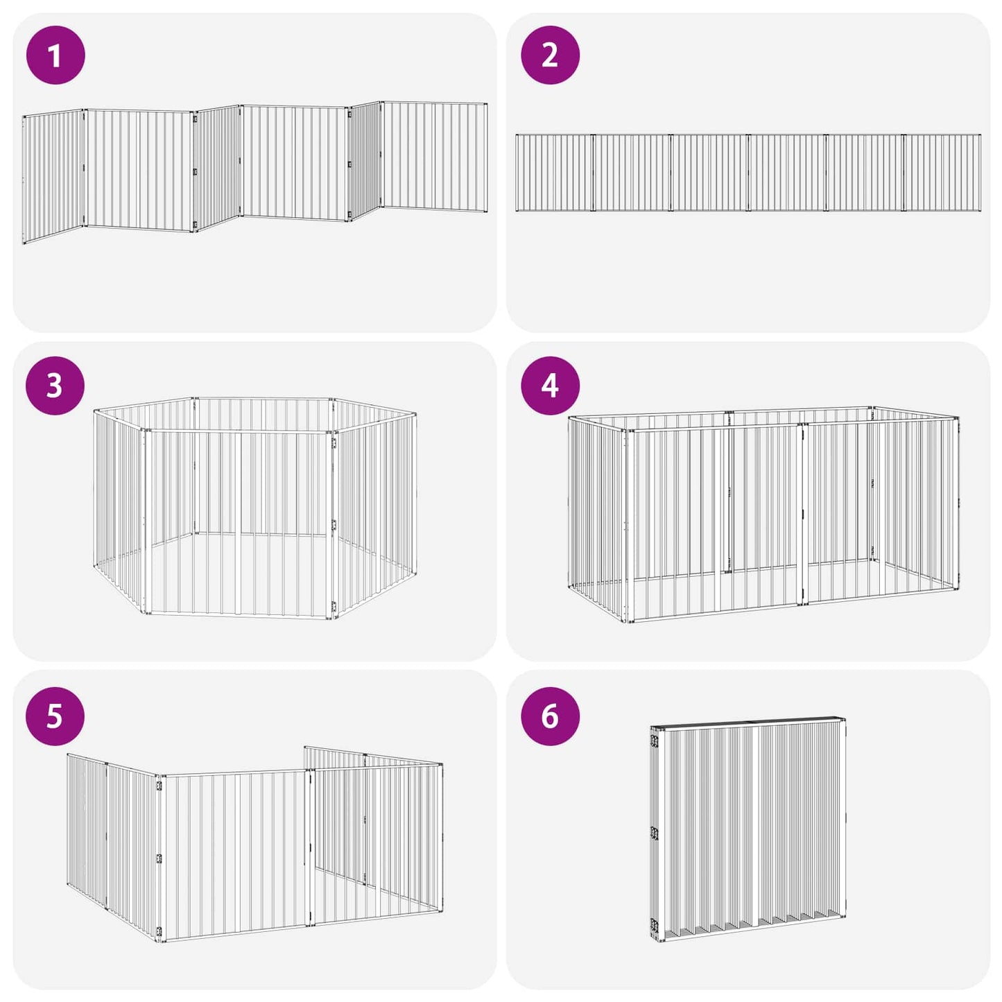 Dog Gate 6 pcs Black 100 x 100 cm Galvanised Steel