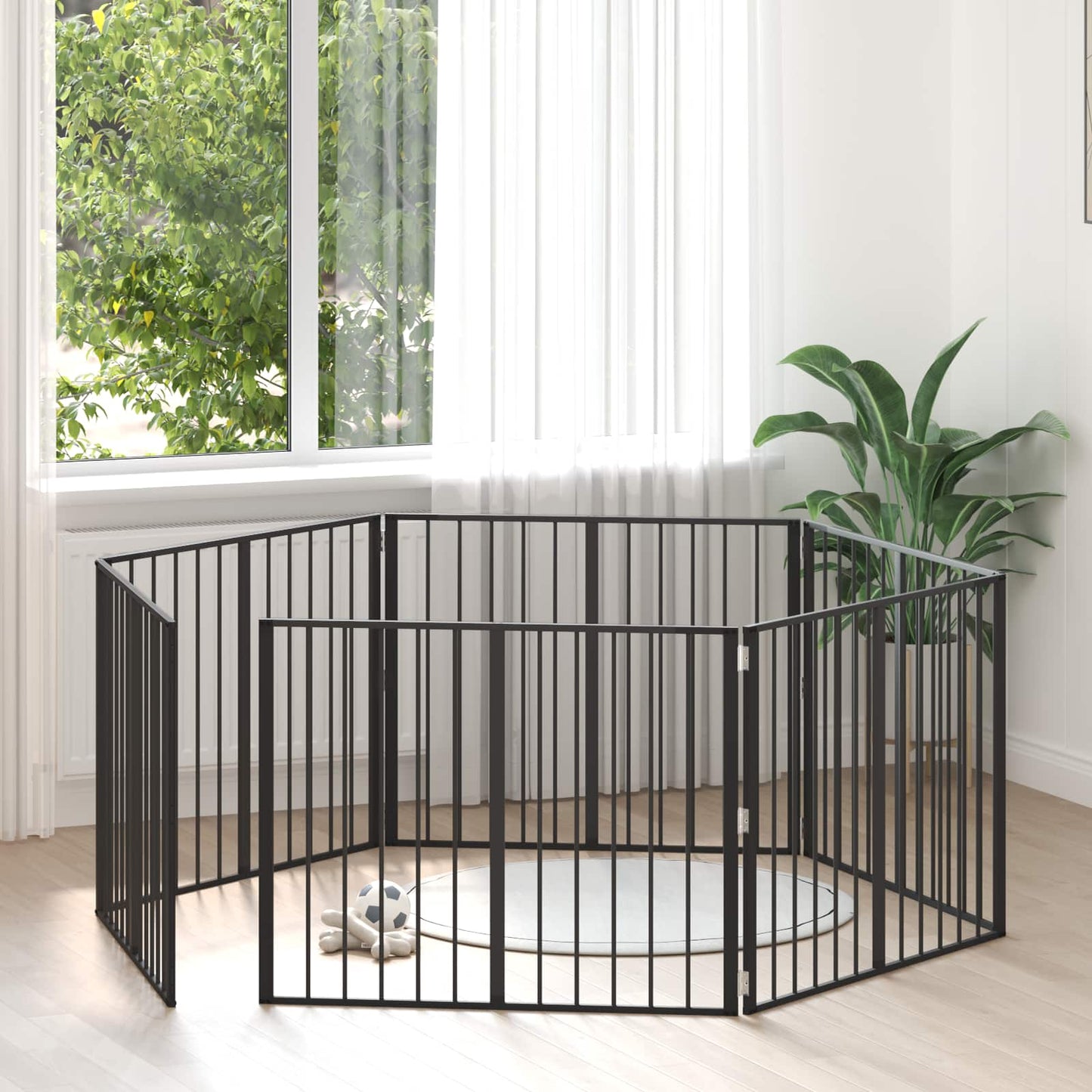 Dog Gate 6 pcs Black 100 x 80 cm Galvanised Steel