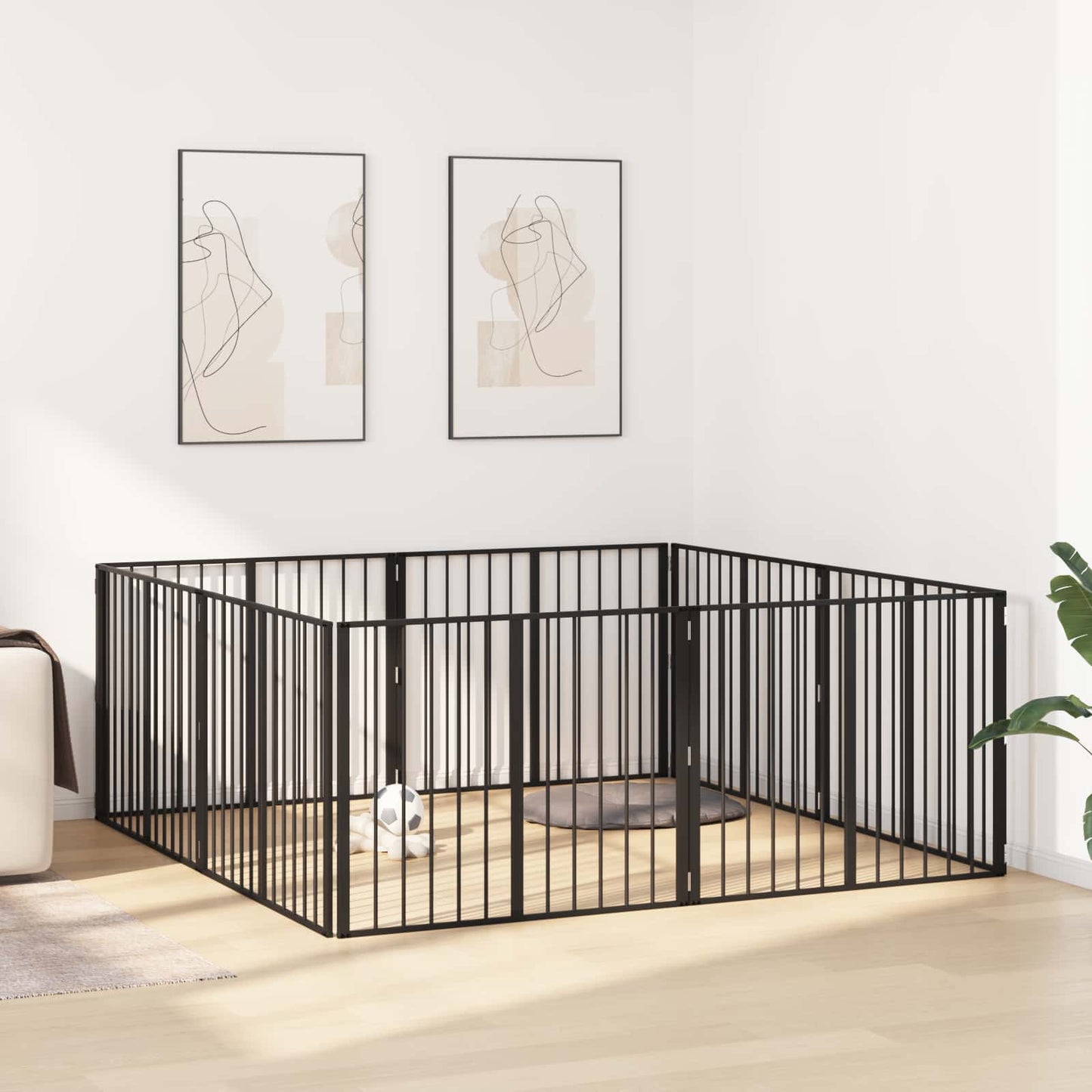 Dog Gate 8 pcs Black 100 x 80 cm Galvanised Steel