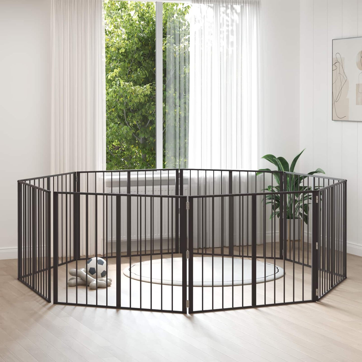 Dog Gate 8 pcs Black 100 x 80 cm Galvanised Steel