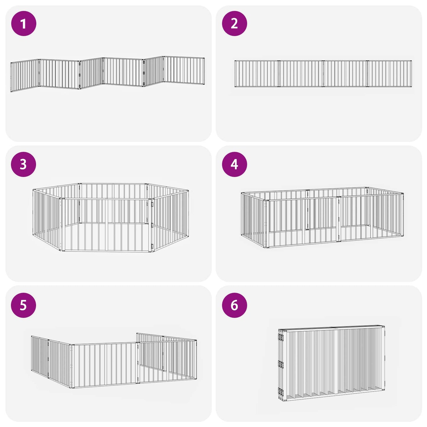 Dog Gate 6 pcs Black 100 x 60 cm Galvanised Steel