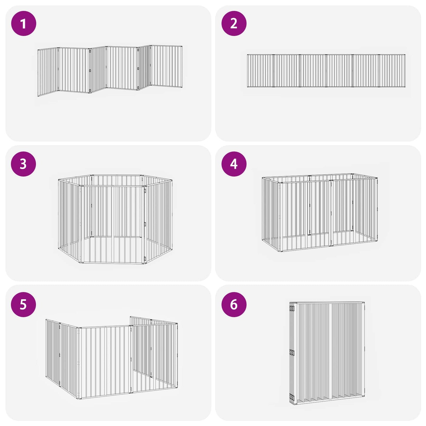 Dog Gate 6 pcs Black 80 x 100 cm Galvanised Steel