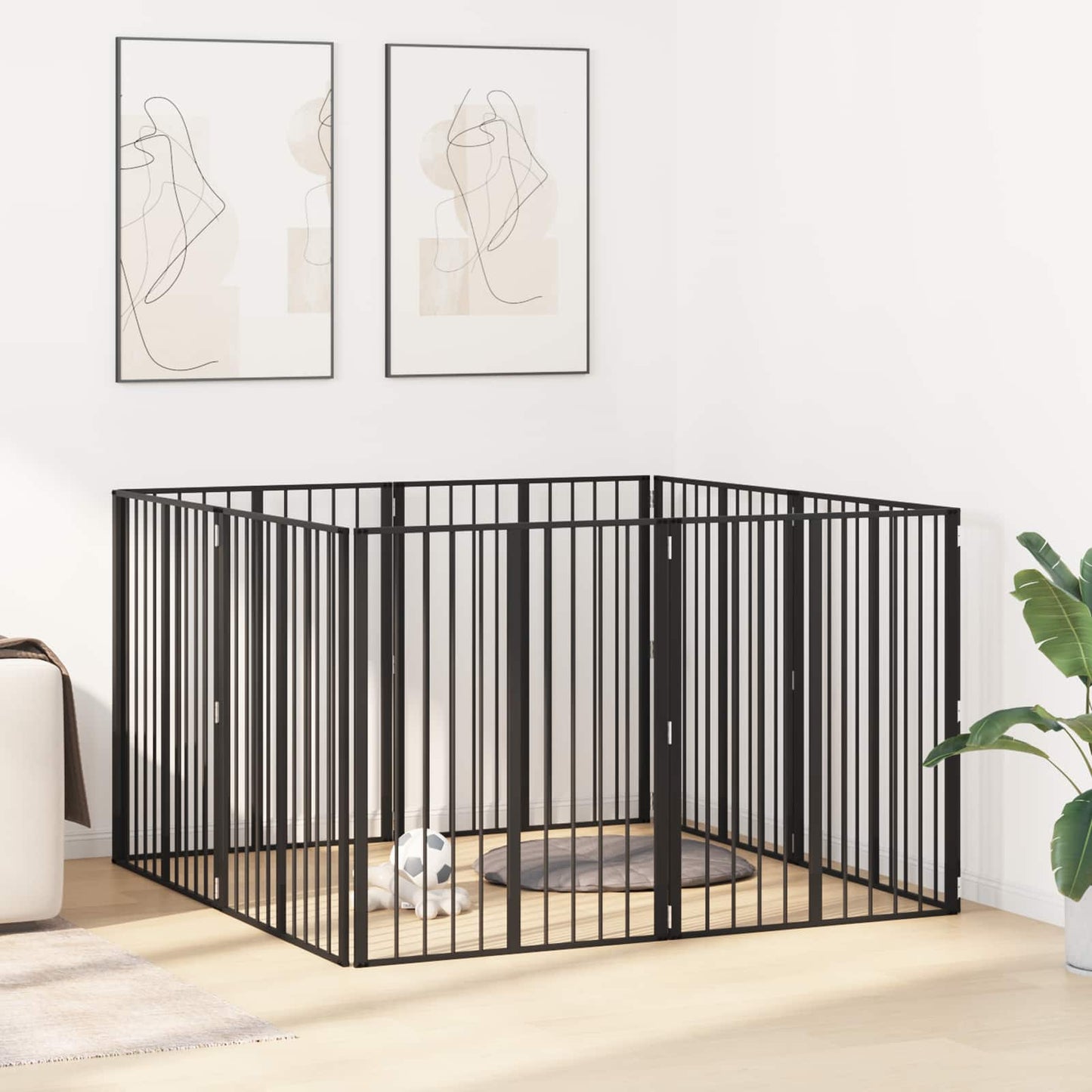 Dog Gate 8 pcs Black 80 x 100 cm Galvanised Steel