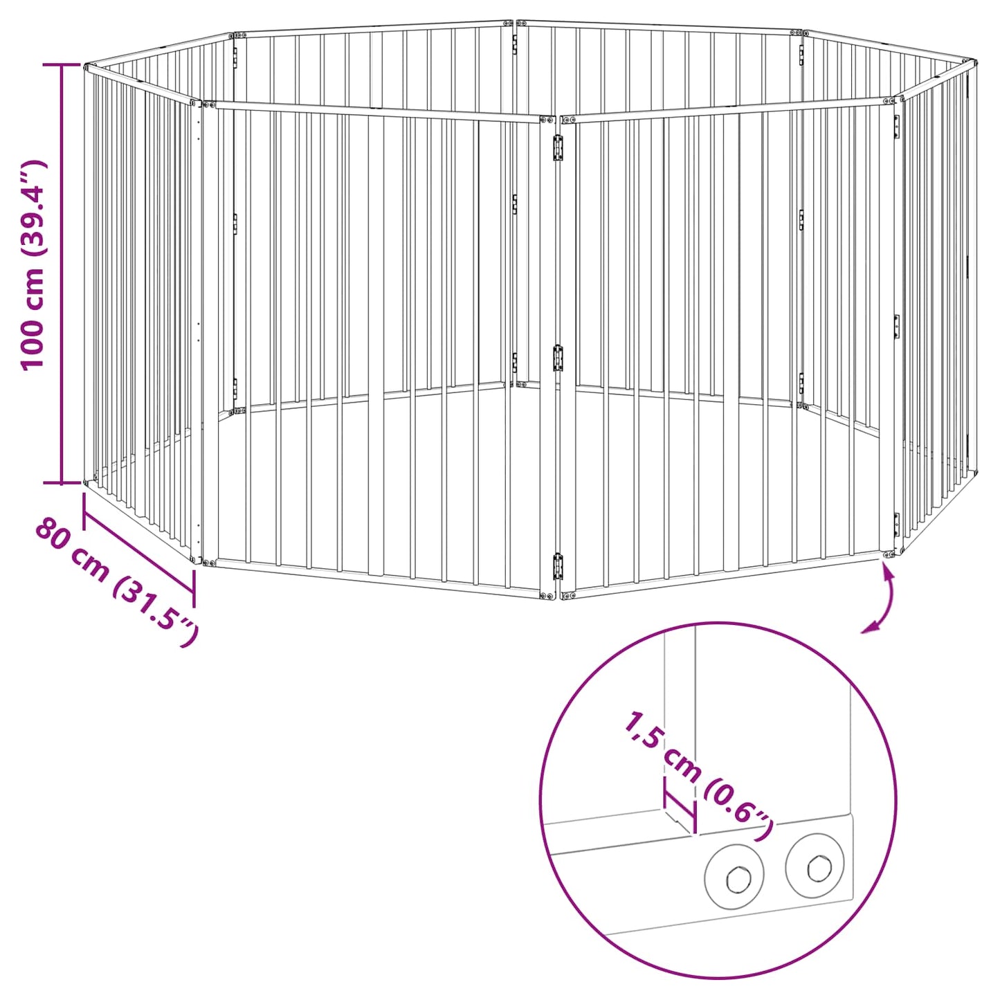 Dog Gate 8 pcs Black 80 x 100 cm Galvanised Steel