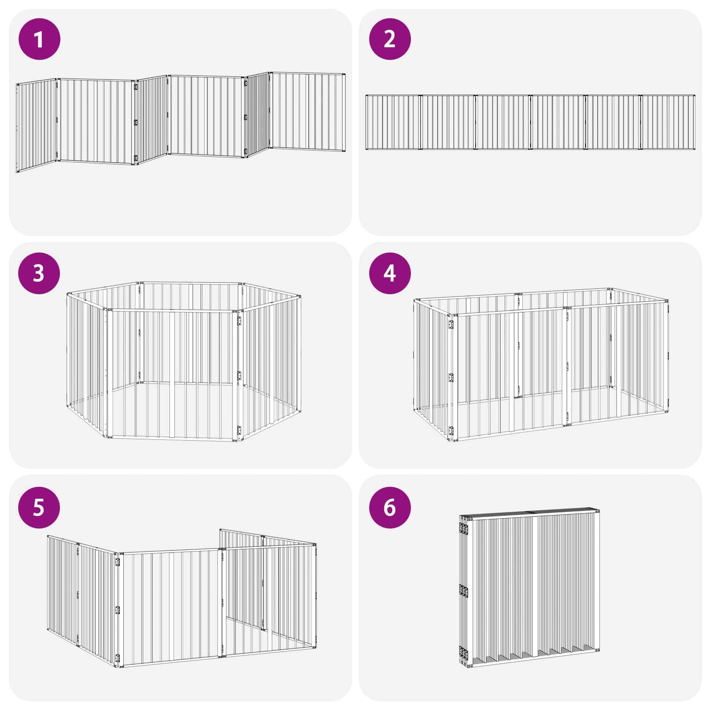 Dog Gate 6 pcs Black 80 x 80 cm Galvanised Steel