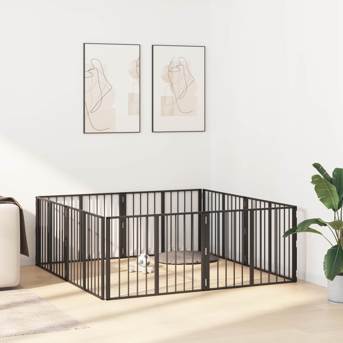 Dog Gate 8 pcs Black 80 x 60 cm Galvanised Steel