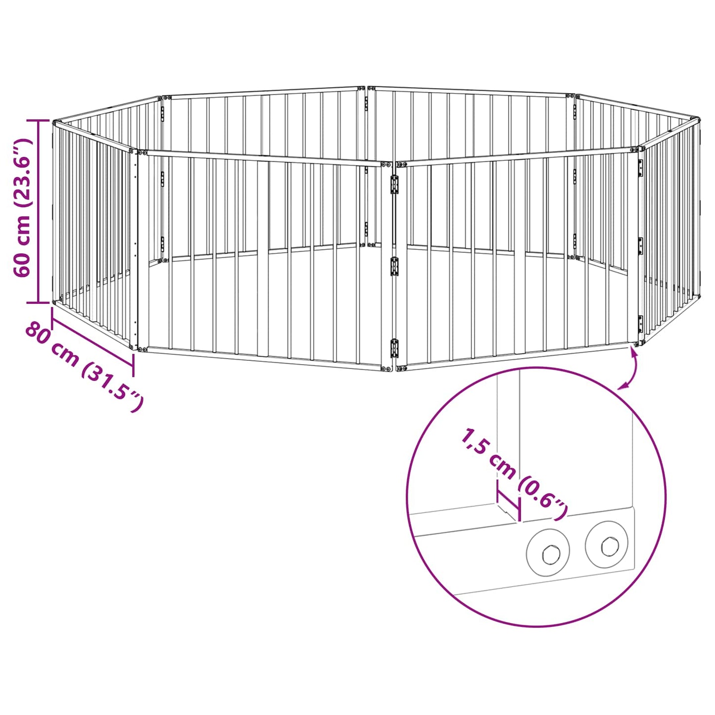 Dog Gate 8 pcs Black 80 x 60 cm Galvanised Steel