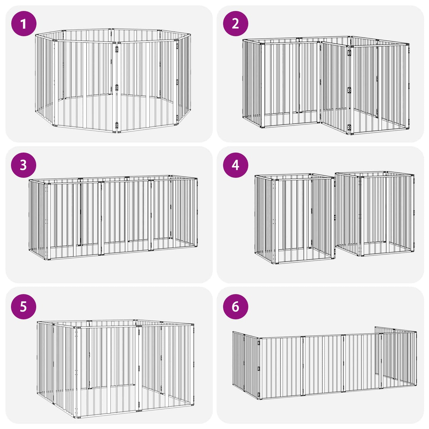 Dog Gate 8 pcs Black 60 x 80 cm Galvanised Steel