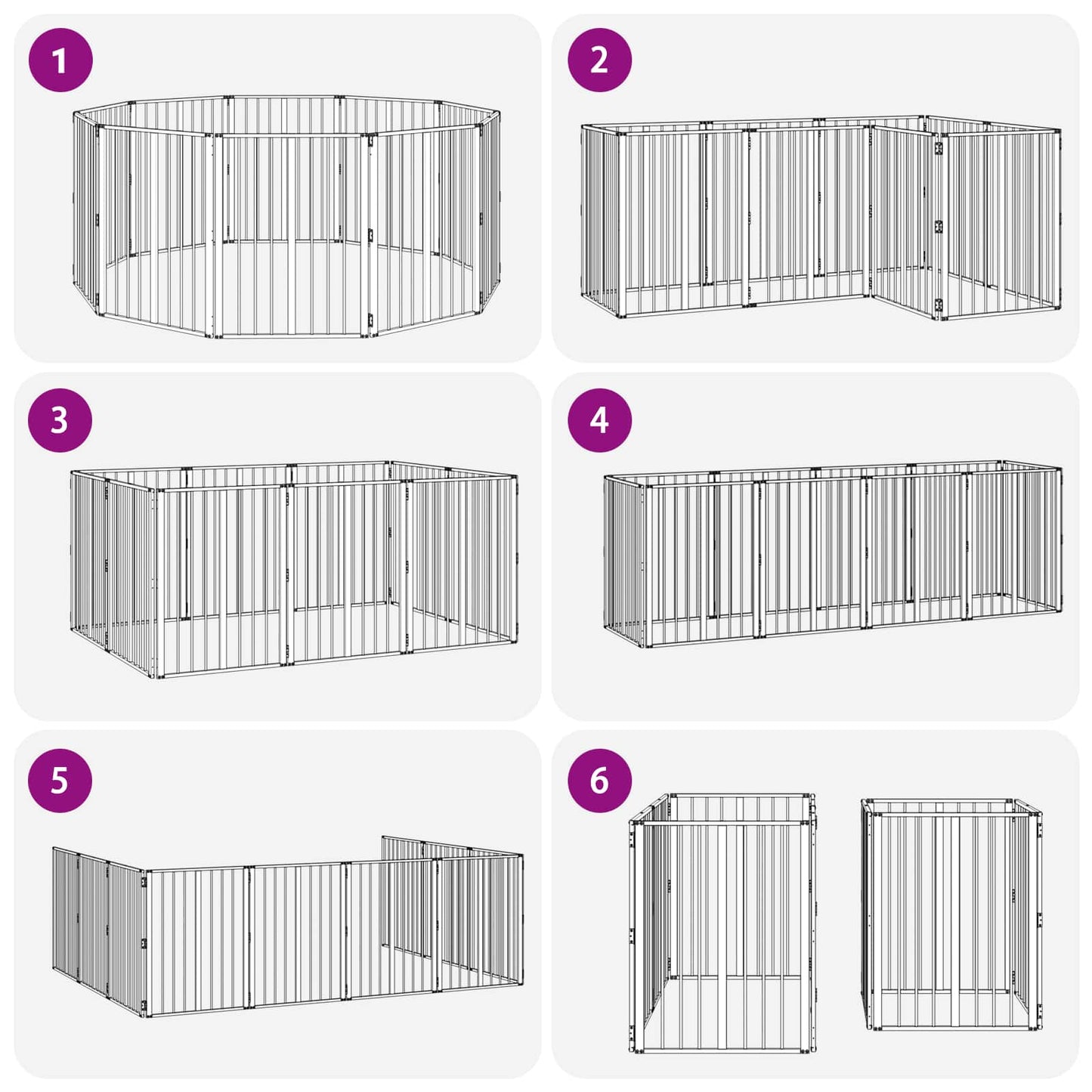 Dog Gate 10 pcs Black 60 x 80 cm Galvanised Steel