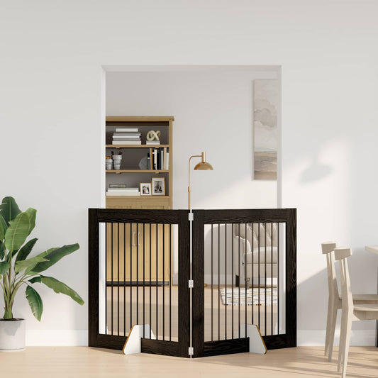 Foldable Dog Gate with Stands 2 pcs Black Oak 200.5 cm