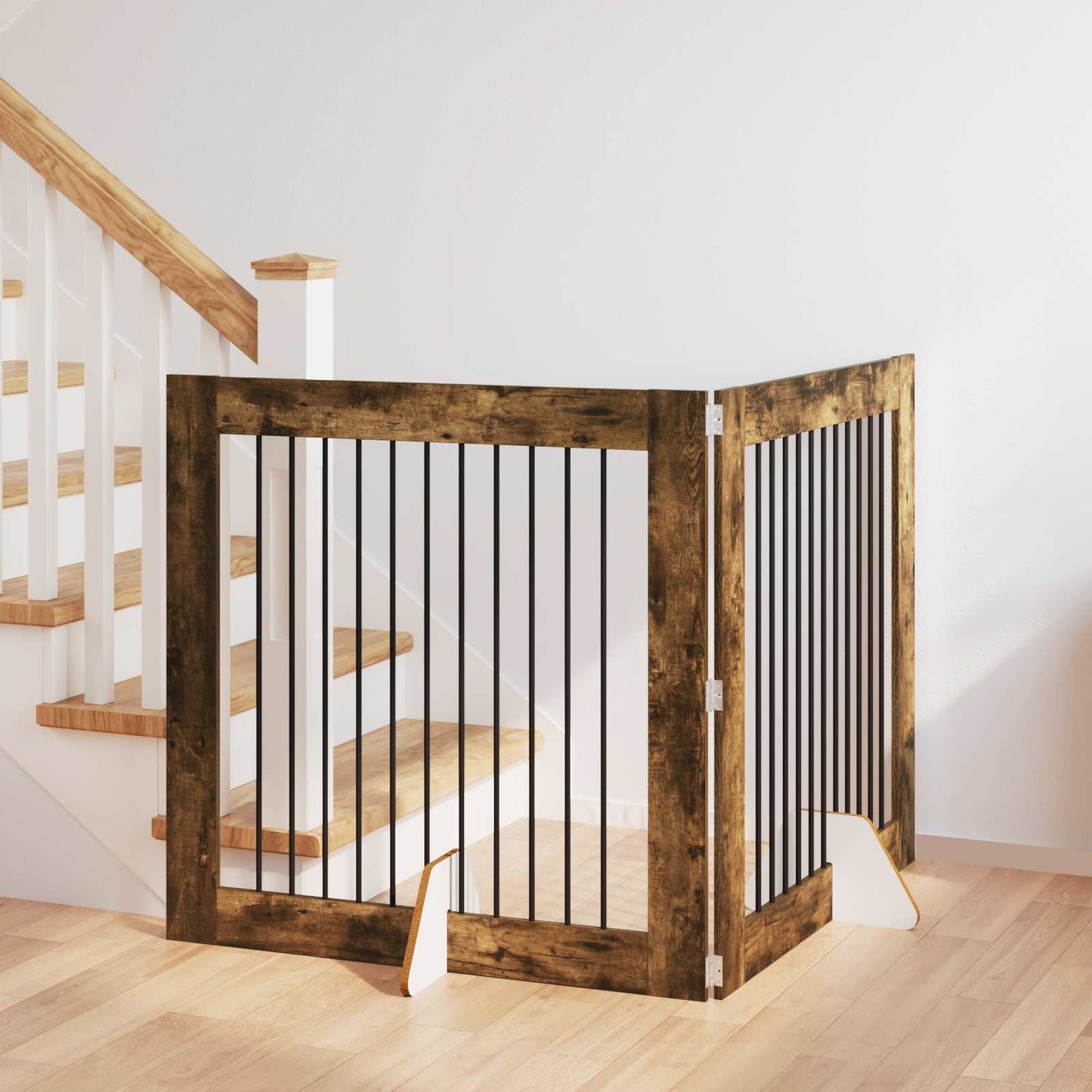 Dog Gate with Stands 2 pcs Smoked Oak 100 x 100 cm