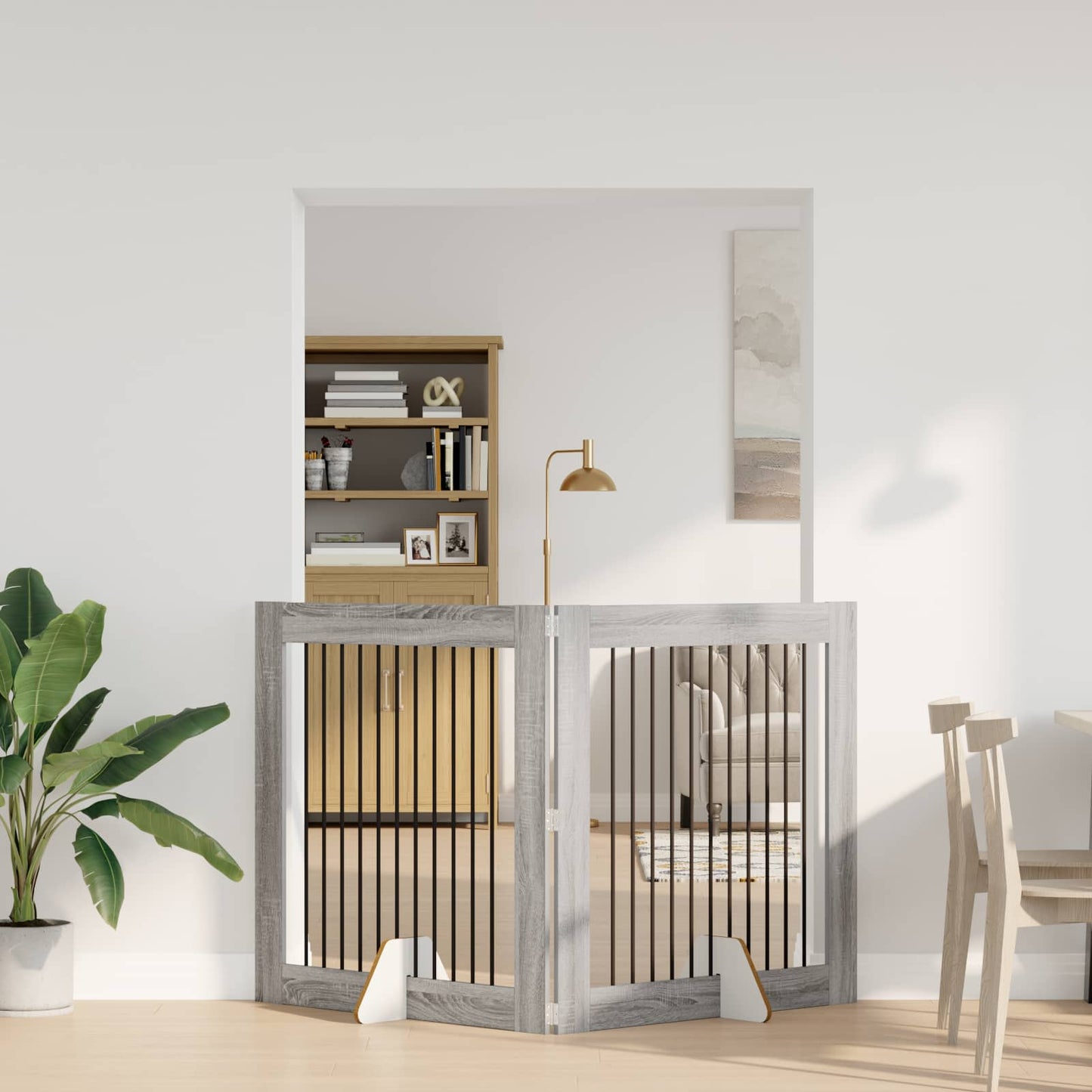 Dog Gate with Stands 2 pcs Grey Sonoma 100 x 100 cm
