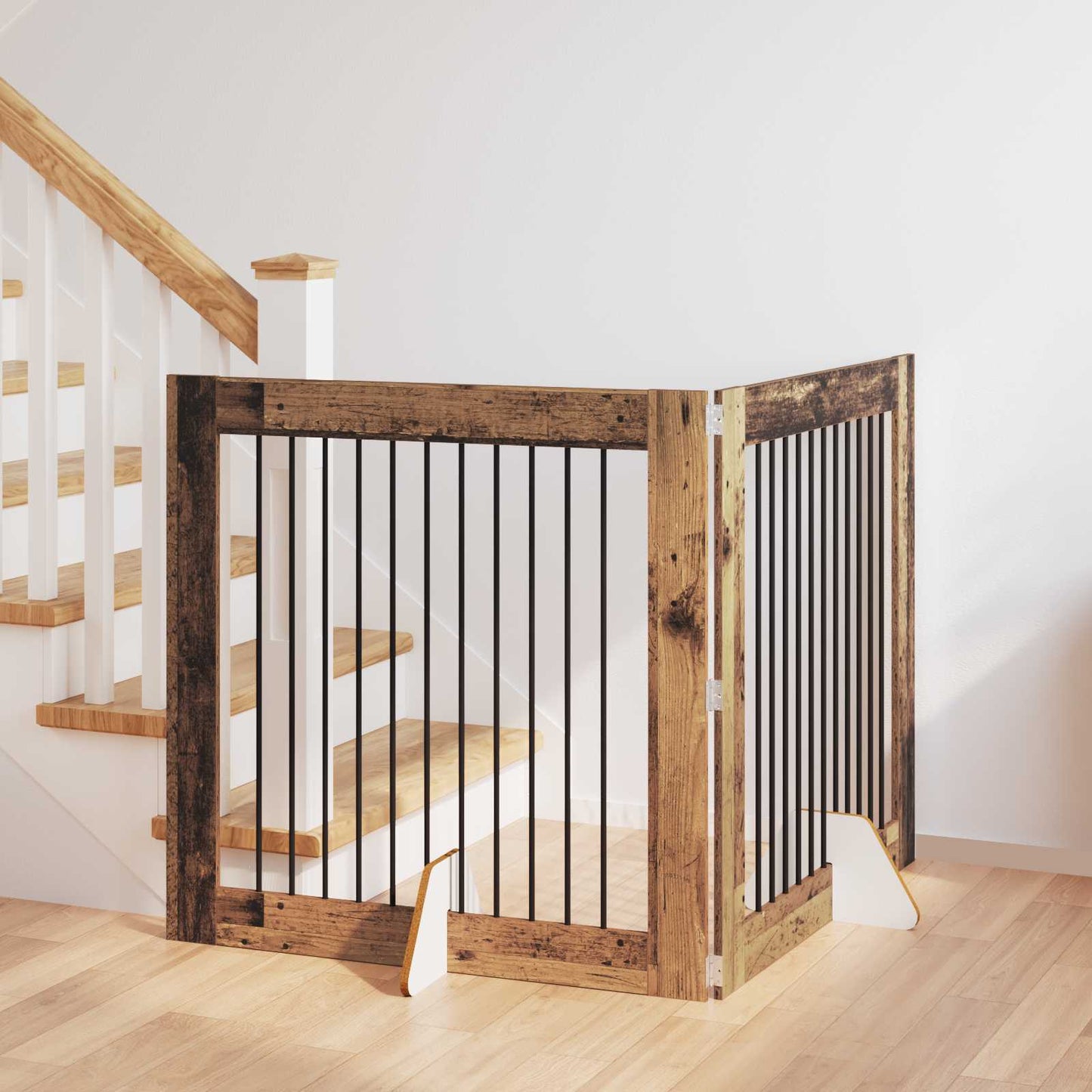 Dog Gate with Stands 2 pcs Old Wood 100 x 100 cm