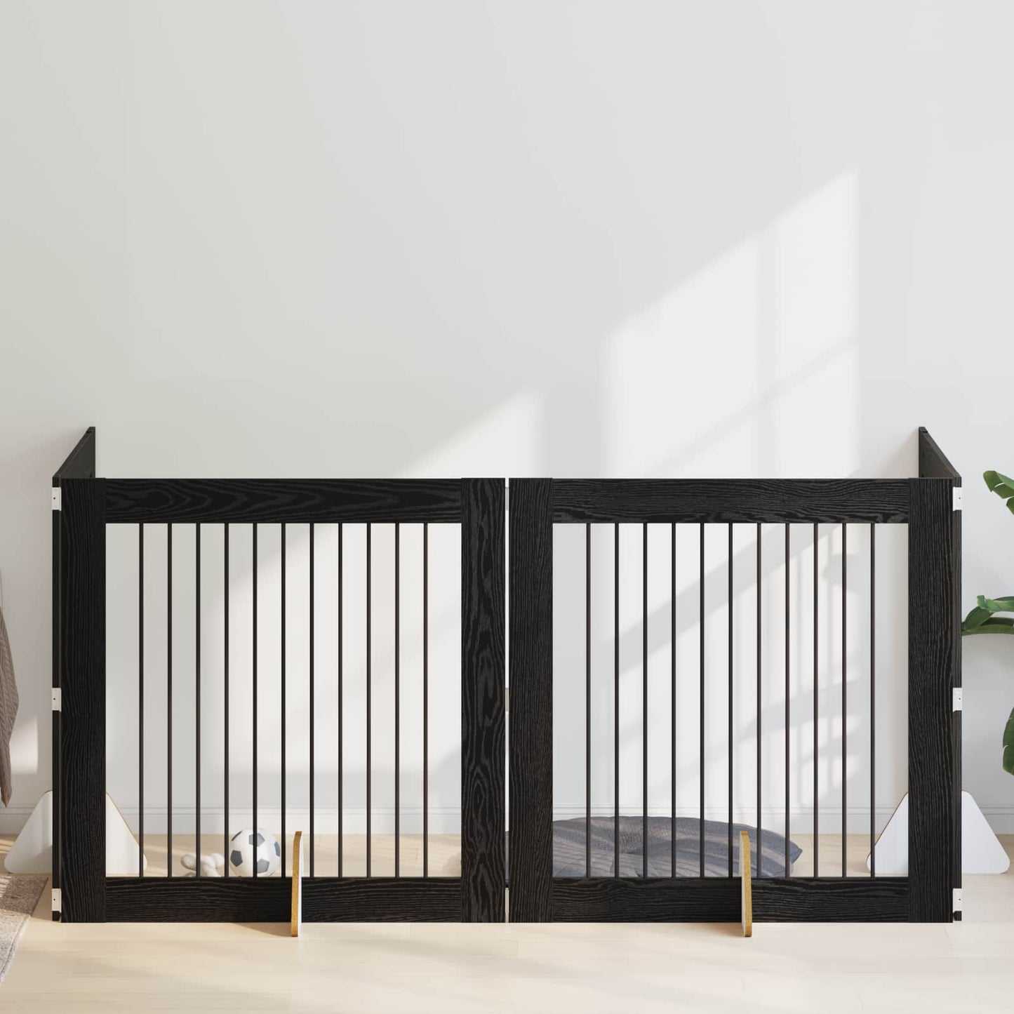 Dog Gate with Stands 4 pcs Black Oak 100 x 100 cm