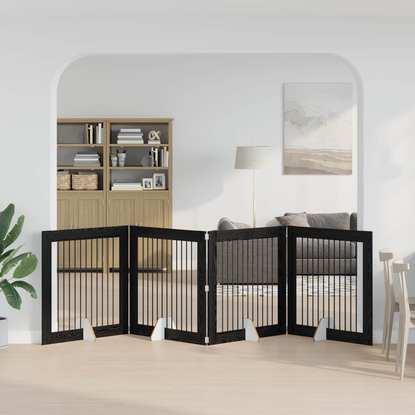 Foldable Dog Gate with Stands 4 pcs Black Oak 401 cm