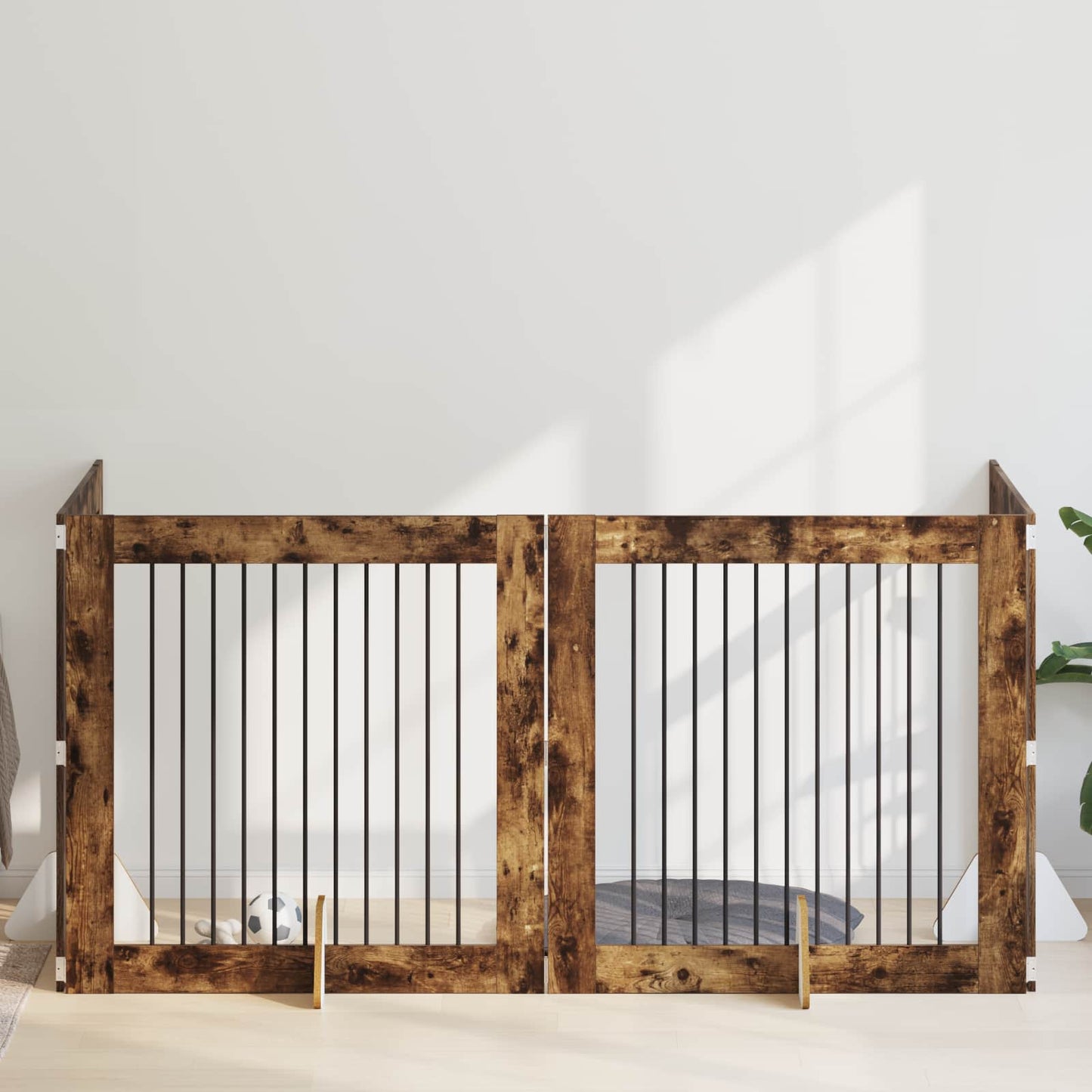 Dog Gate with Stands 4 pcs Smoked Oak 100 x 100 cm