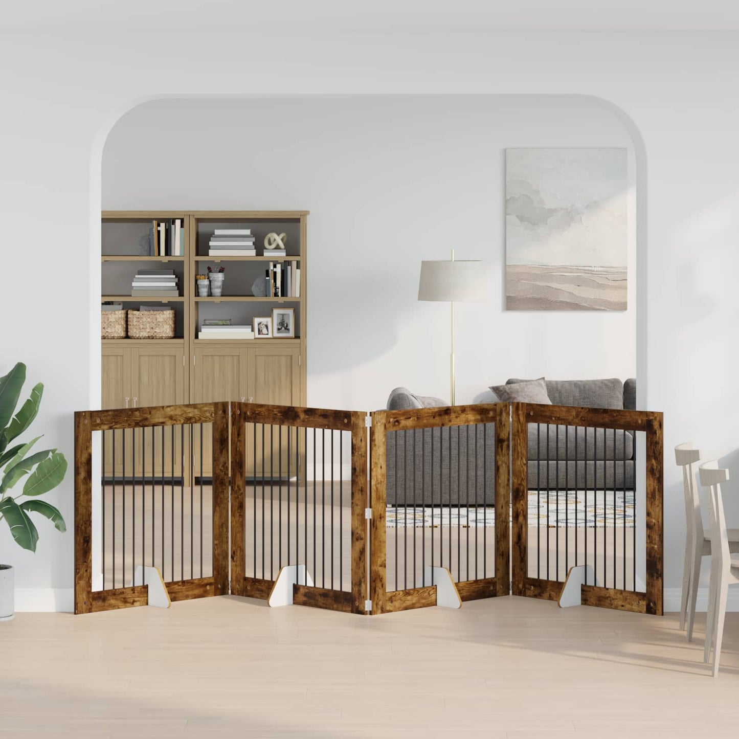 Foldable Dog Gate with Stands 4 pcs Smoked Oak 401 cm