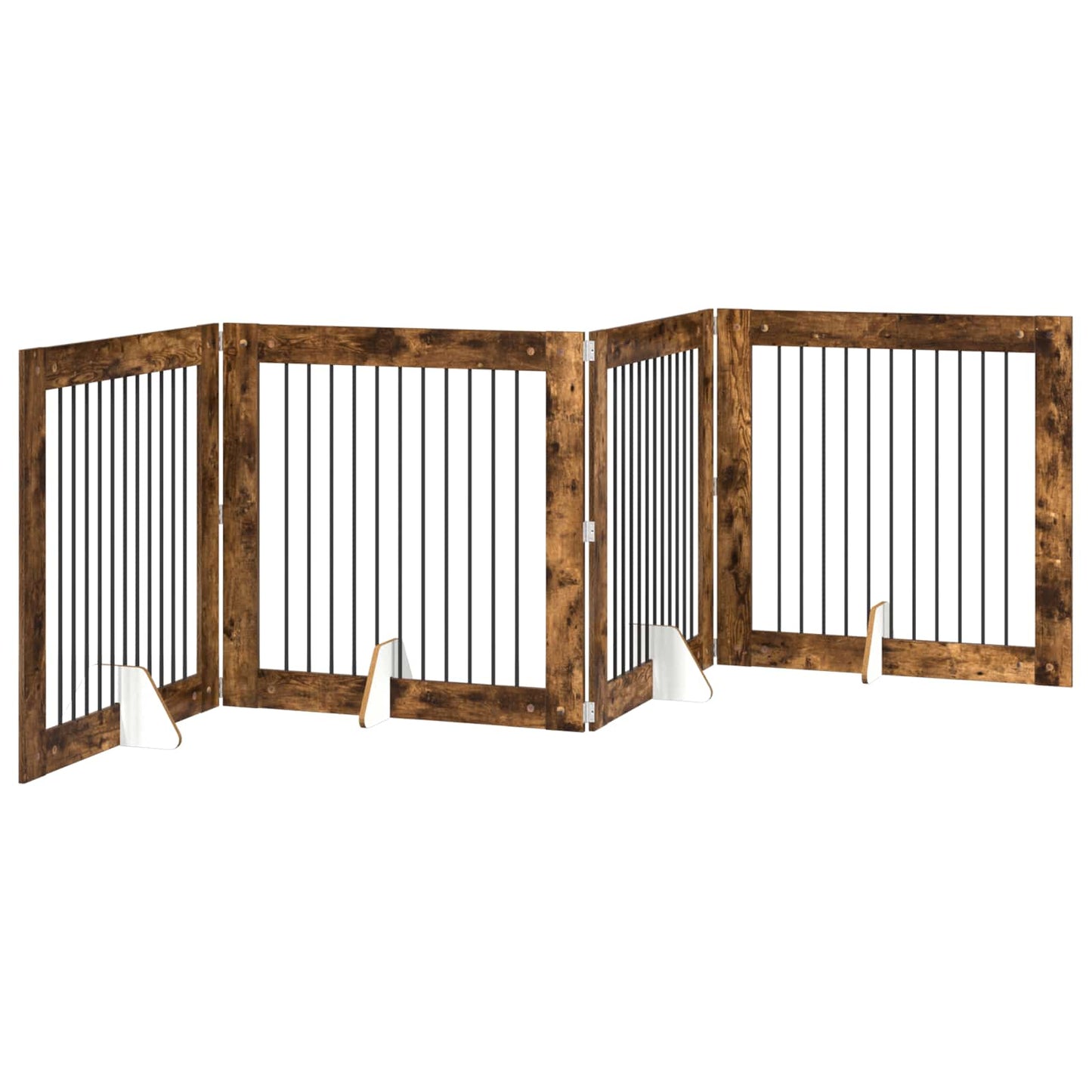 Dog Gate with Stands 4 pcs Smoked Oak 100 x 100 cm