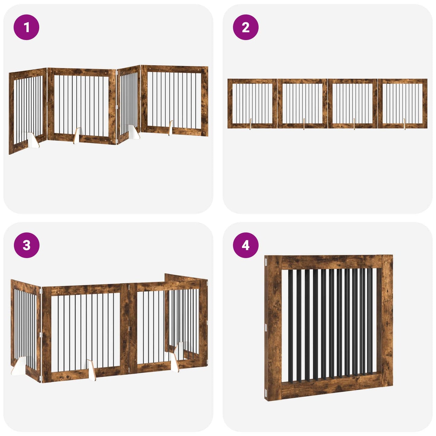 Foldable Dog Gate with Stands 4 pcs Smoked Oak 401 cm