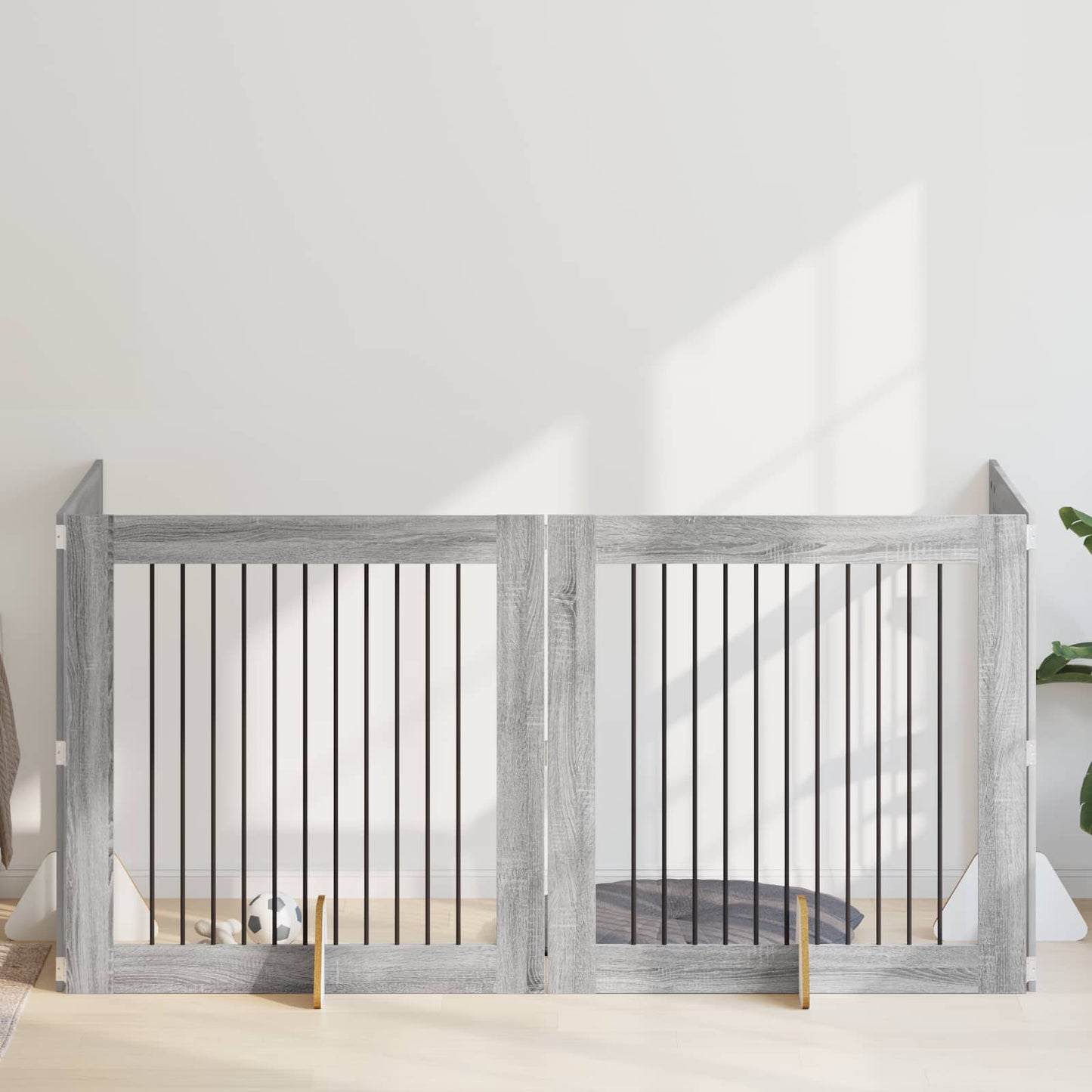 Dog Gate with Stands 4 pcs Grey Sonoma 100 x 100 cm