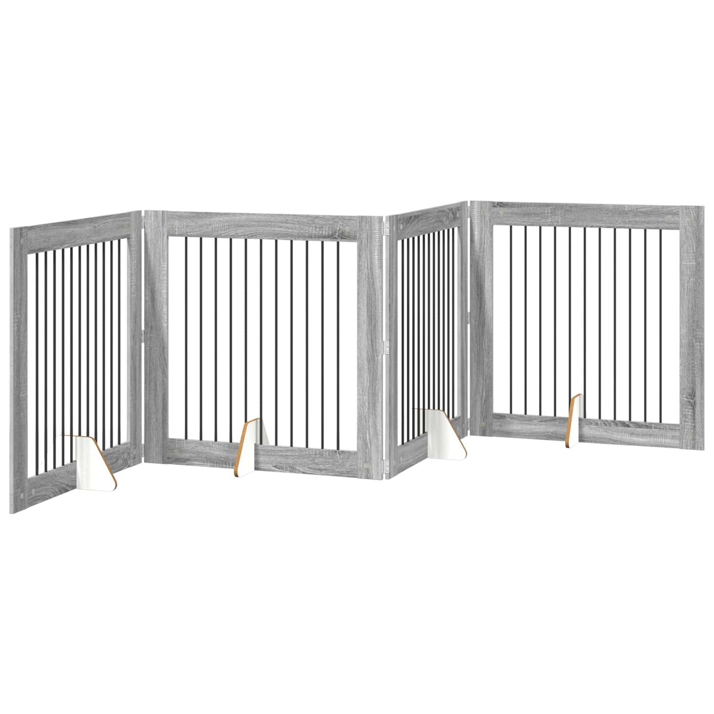 Dog Gate with Stands 4 pcs Grey Sonoma 100 x 100 cm
