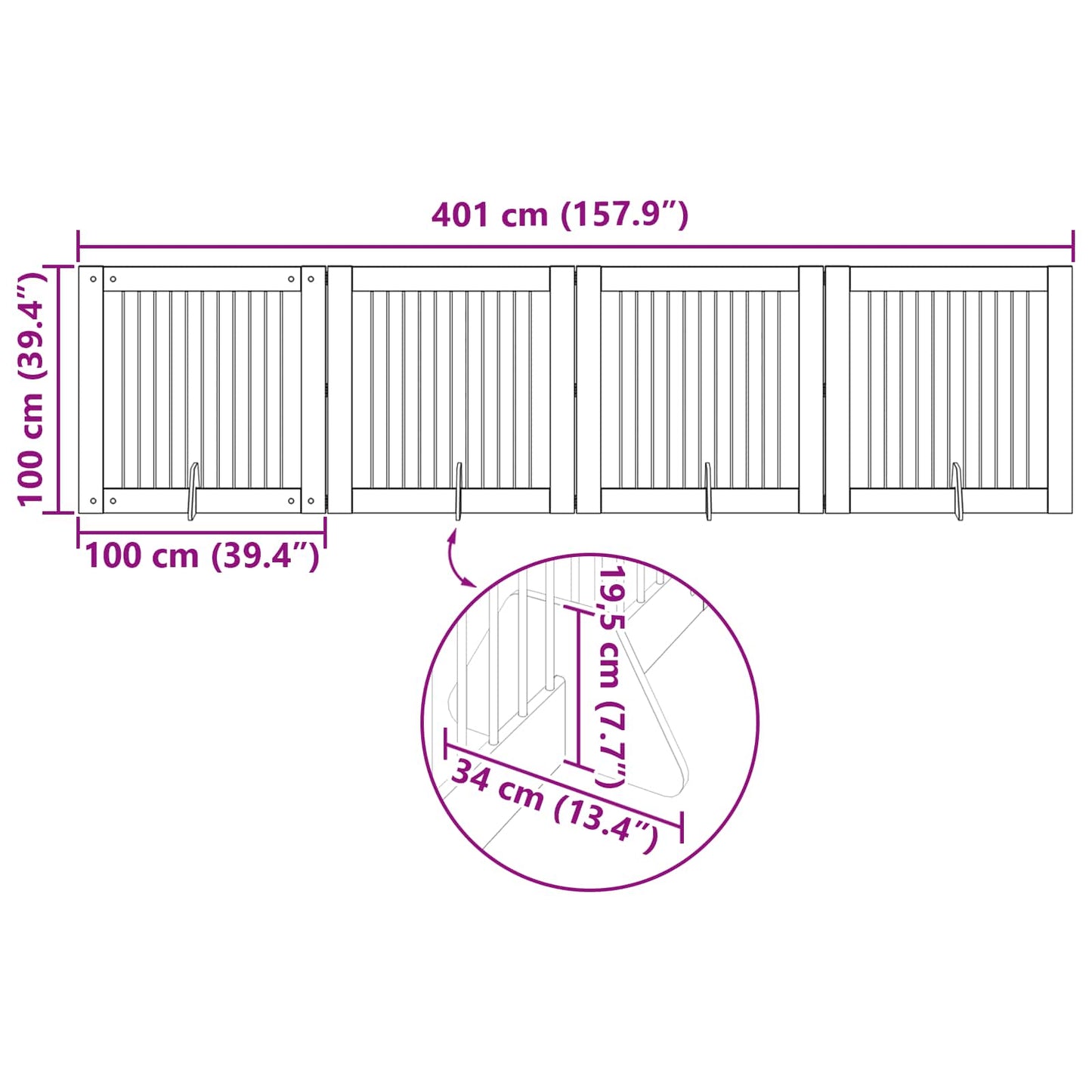 Foldable Dog Gate with Stands 4 pcs Grey Sonoma 401 cm