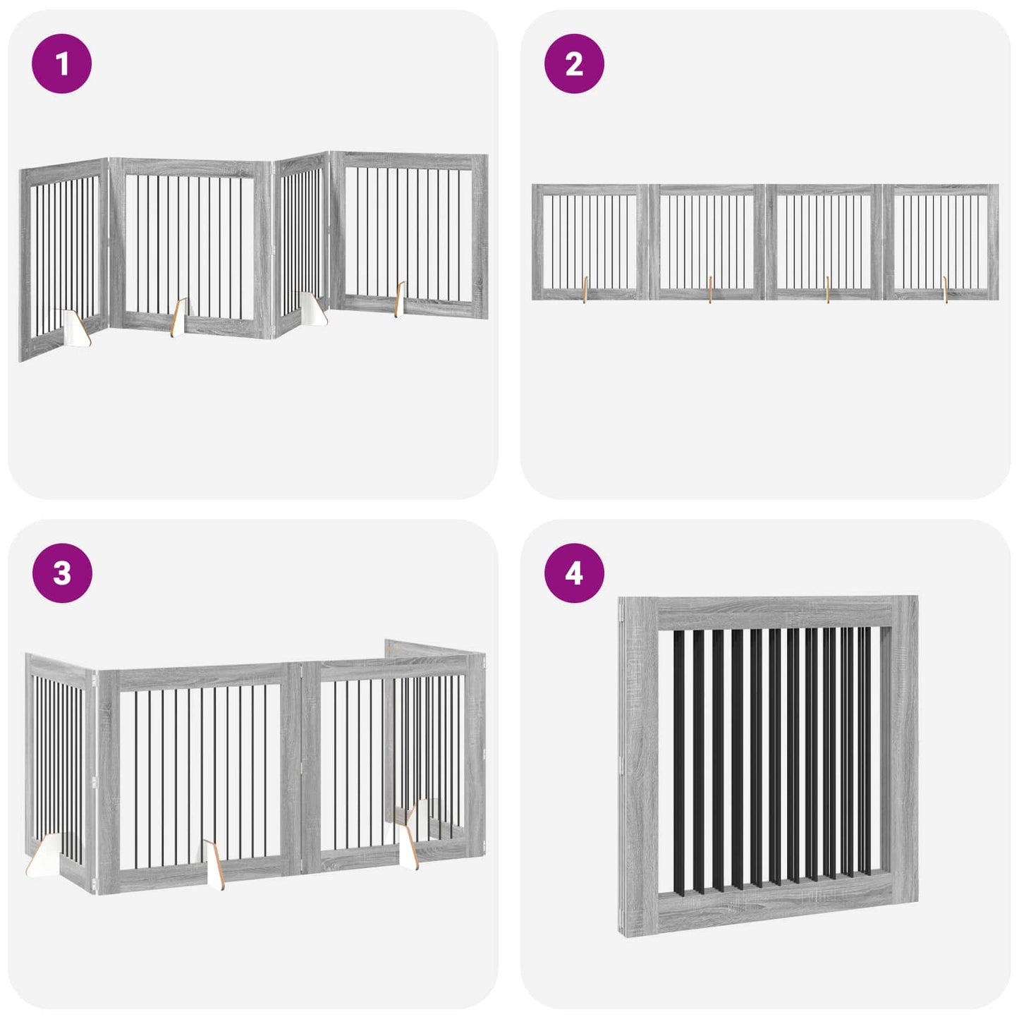 Foldable Dog Gate with Stands 4 pcs Grey Sonoma 401 cm