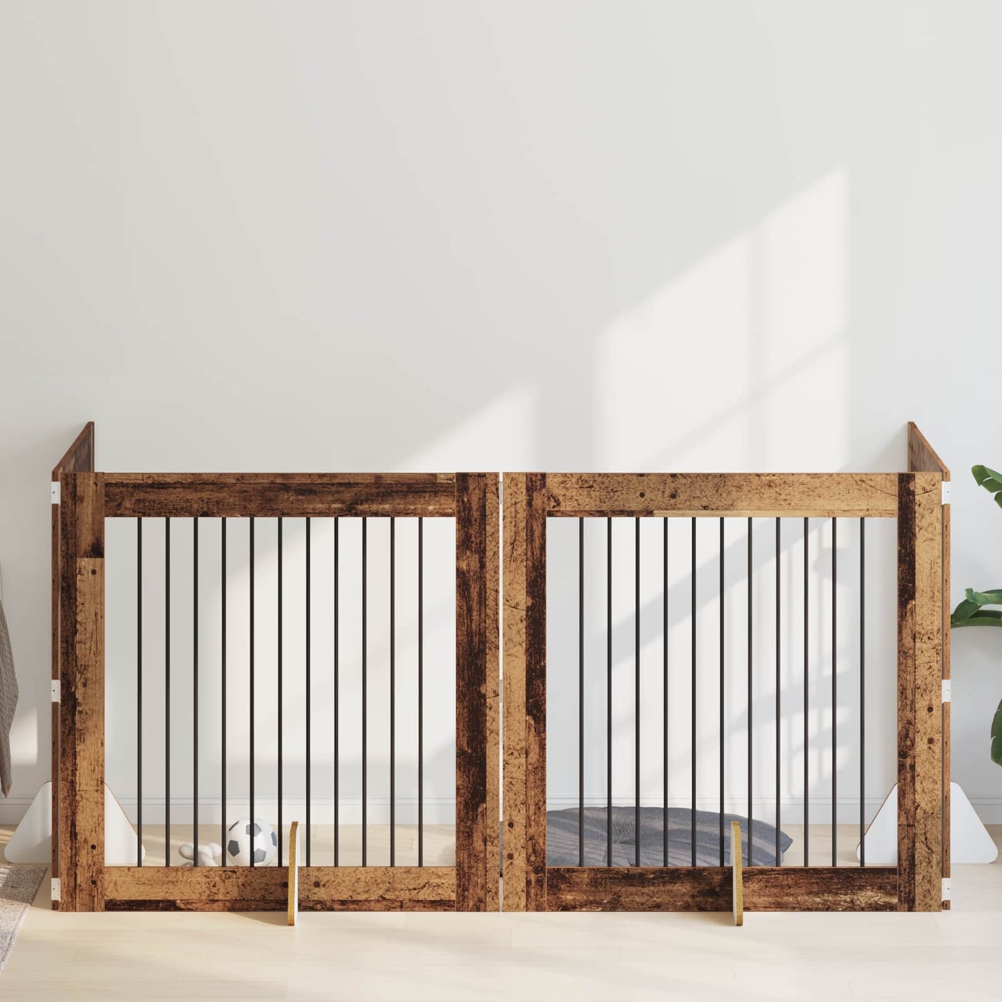 Dog Gate with Stands 4 pcs Old Wood 100 x 100 cm