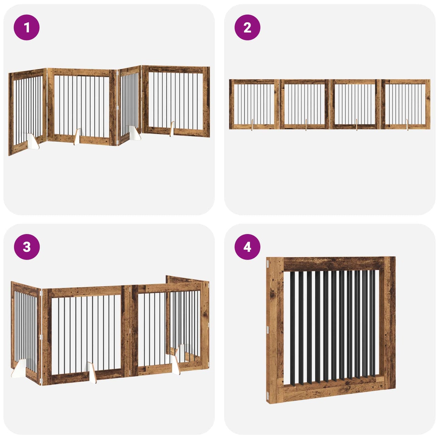 Foldable Dog Gate with Stands 4 pcs Old Wood 401 cm